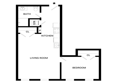 Myriad Floor Plan | 624 Sq. Ft. at Mayton Transfer Lofts, Petersburg, VA 23803